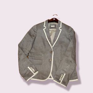 J Crew Keating Boy Blazer (Grey Linen) tipped with Cream ribbon trim Size 6